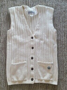 VTG Blue Willi's Cream Cotton Knit Button Up Vest Size M